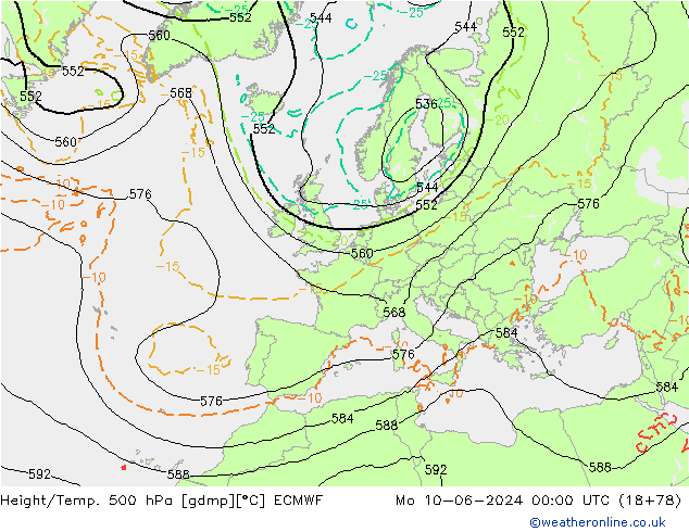 Z500/Rain (+SLP)/Z850 ECMWF lun 10.06.2024 00 UTC