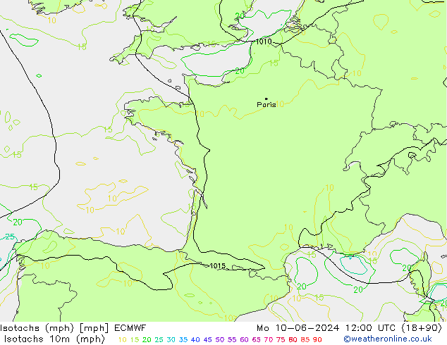 Isotachs (mph) ECMWF Mo 10.06.2024 12 UTC