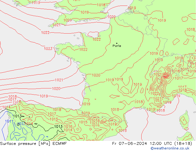 Surface pressure ECMWF Fr 07.06.2024 12 UTC