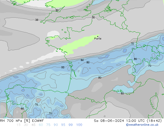 RH 700 гПа ECMWF сб 08.06.2024 12 UTC