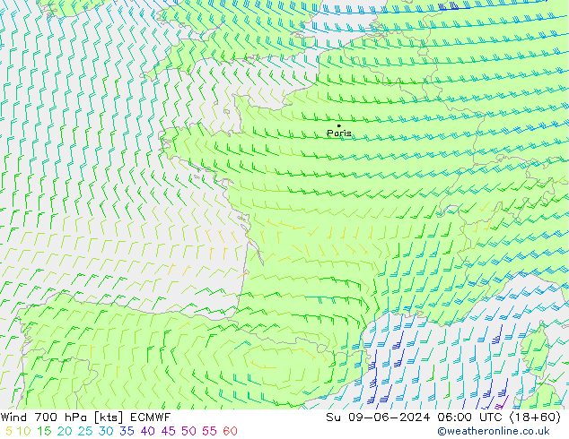 Wind 700 hPa ECMWF Ne 09.06.2024 06 UTC