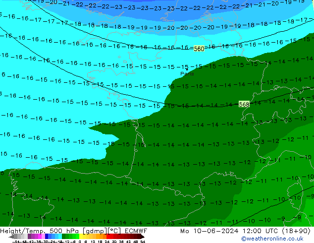 Z500/Rain (+SLP)/Z850 ECMWF lun 10.06.2024 12 UTC