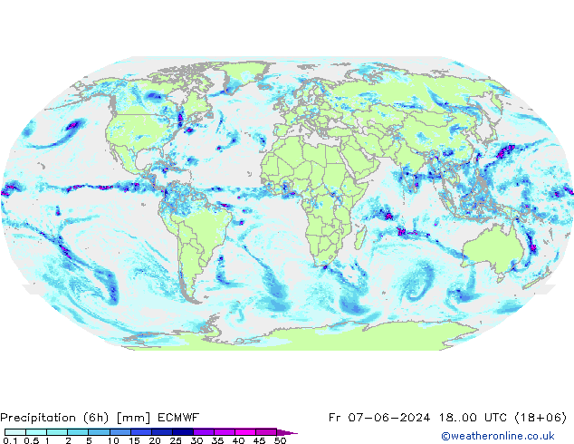 Precipitation (6h) ECMWF Fr 07.06.2024 00 UTC