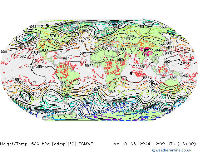 Height/Temp. 500 hPa ECMWF Po 10.06.2024 12 UTC