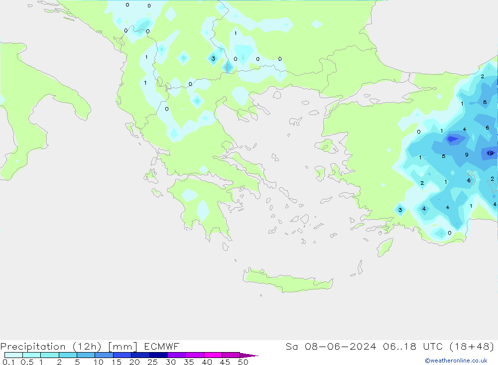 Precipitación (12h) ECMWF sáb 08.06.2024 18 UTC