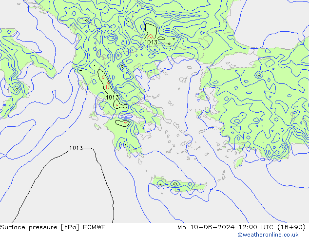 Presión superficial ECMWF lun 10.06.2024 12 UTC