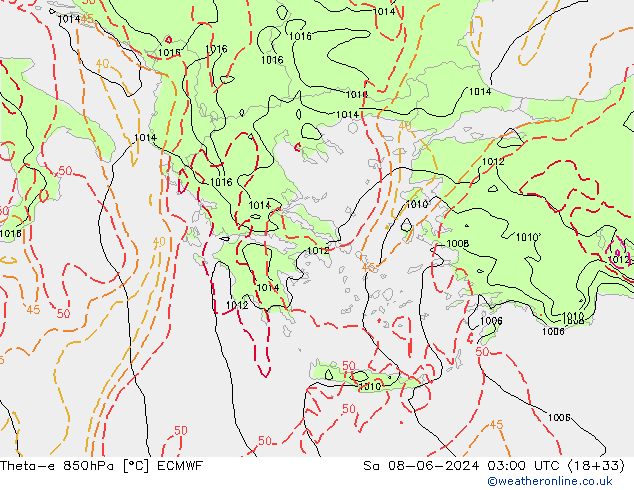 Theta-e 850hPa ECMWF Sa 08.06.2024 03 UTC