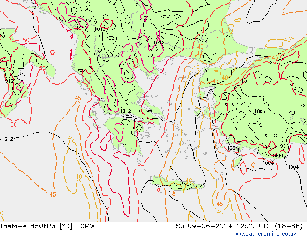 Theta-e 850hPa ECMWF dom 09.06.2024 12 UTC