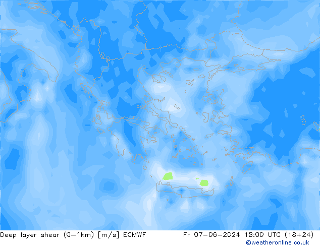 Deep layer shear (0-1km) ECMWF pt. 07.06.2024 18 UTC