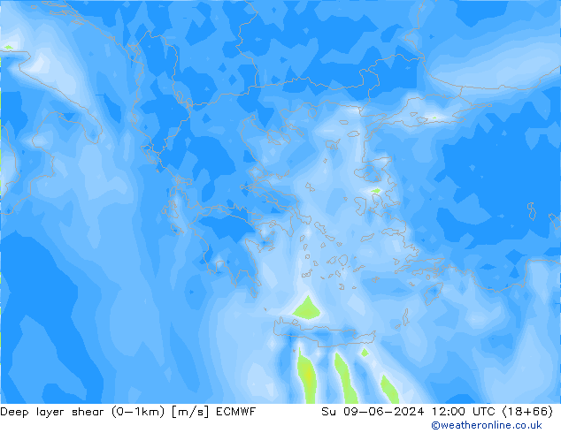 Deep layer shear (0-1km) ECMWF  09.06.2024 12 UTC