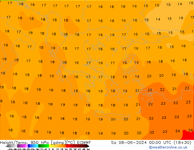 Z500/Yağmur (+YB)/Z850 ECMWF Cts 08.06.2024 00 UTC