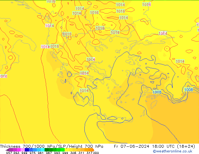 Schichtdicke 700-1000 hPa ECMWF Fr 07.06.2024 18 UTC