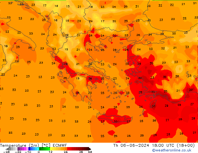 température (2m) ECMWF jeu 06.06.2024 18 UTC