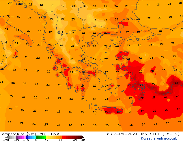 Temperatura (2m) ECMWF vie 07.06.2024 06 UTC