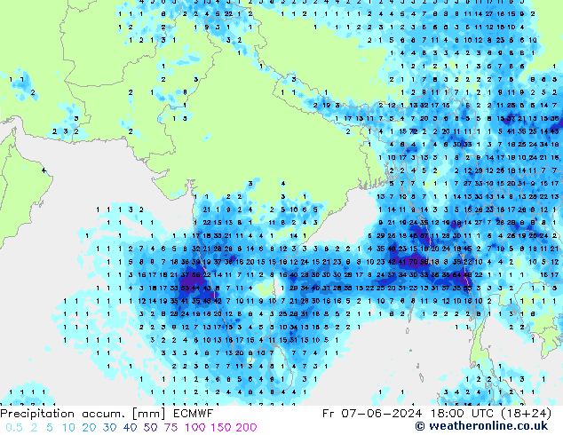 Precipitación acum. ECMWF vie 07.06.2024 18 UTC