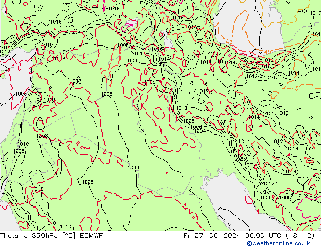 Theta-e 850hPa ECMWF ven 07.06.2024 06 UTC