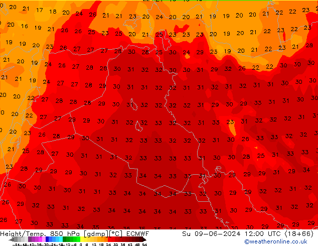 Z500/Yağmur (+YB)/Z850 ECMWF Paz 09.06.2024 12 UTC