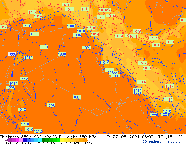 Thck 850-1000 hPa ECMWF ven 07.06.2024 06 UTC