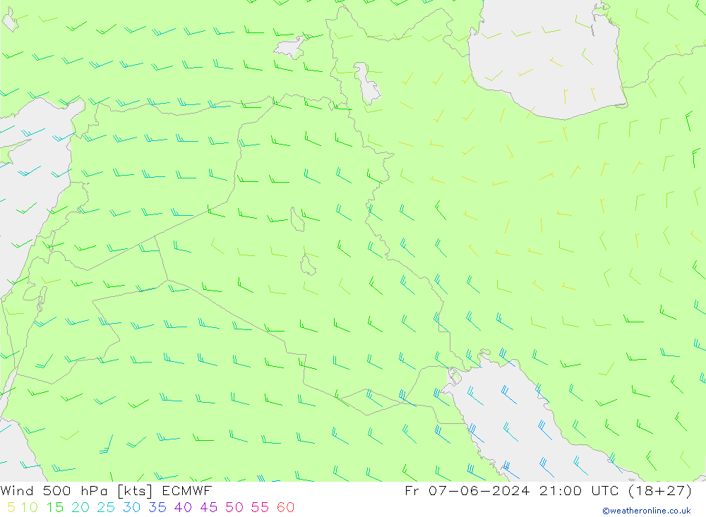 wiatr 500 hPa ECMWF pt. 07.06.2024 21 UTC