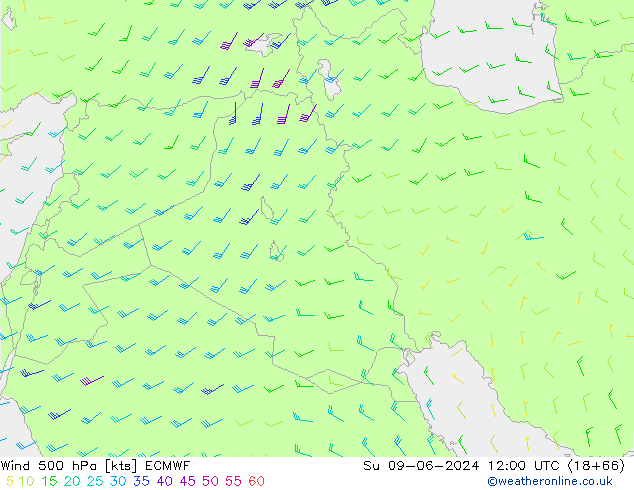 Wind 500 hPa ECMWF Su 09.06.2024 12 UTC