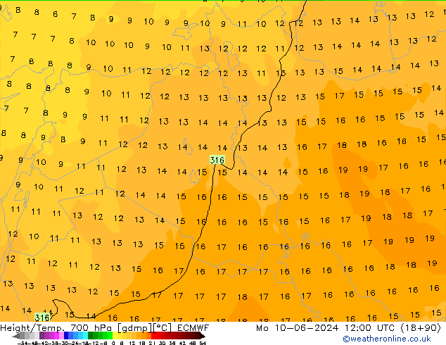 Height/Temp. 700 hPa ECMWF  10.06.2024 12 UTC