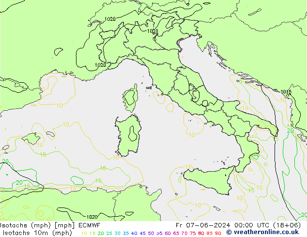 Isotachs (mph) ECMWF пт 07.06.2024 00 UTC