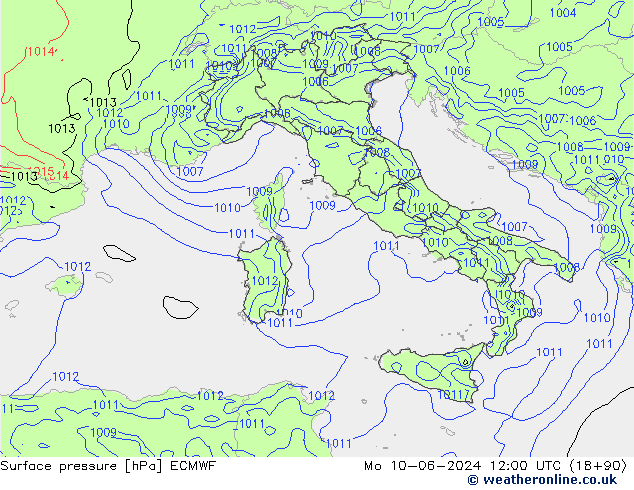 ciśnienie ECMWF pon. 10.06.2024 12 UTC