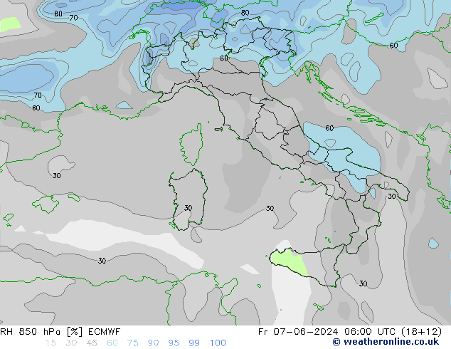 RH 850 hPa ECMWF Fr 07.06.2024 06 UTC