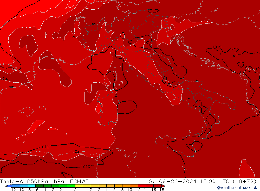 Theta-W 850hPa ECMWF So 09.06.2024 18 UTC