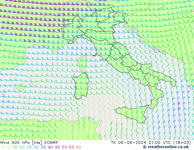 Wind 500 hPa ECMWF Th 06.06.2024 21 UTC