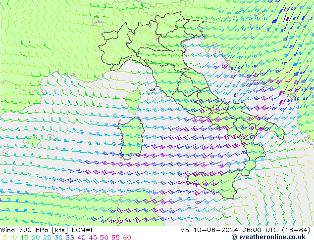 Wind 700 hPa ECMWF ma 10.06.2024 06 UTC