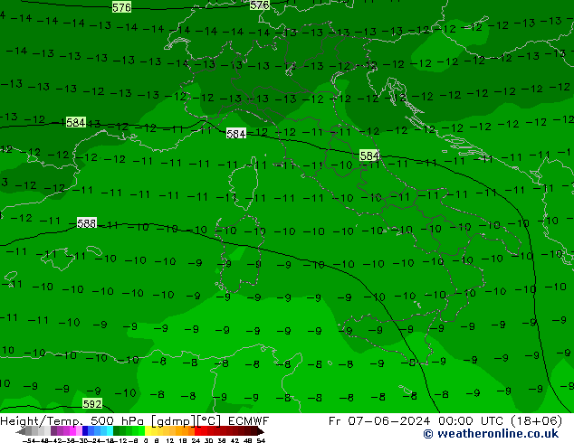 Z500/Regen(+SLP)/Z850 ECMWF vr 07.06.2024 00 UTC