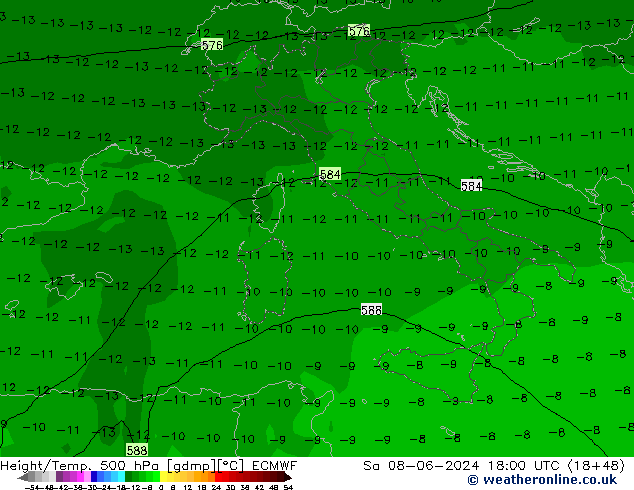 Z500/Rain (+SLP)/Z850 ECMWF  08.06.2024 18 UTC