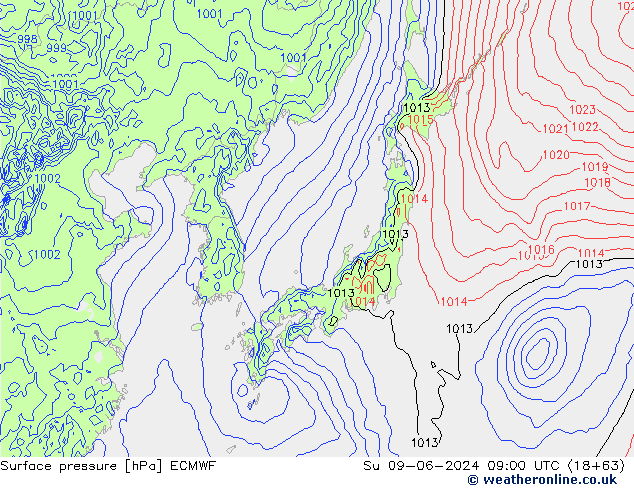 Surface pressure ECMWF Su 09.06.2024 09 UTC