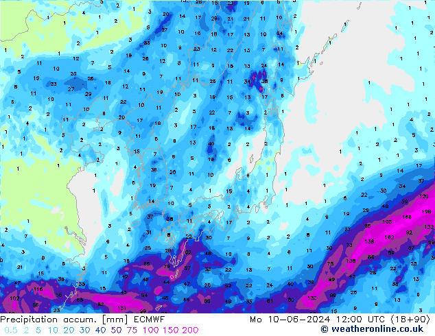 Precipitation accum. ECMWF Po 10.06.2024 12 UTC