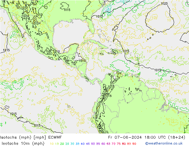 Isotachs (mph) ECMWF ven 07.06.2024 18 UTC