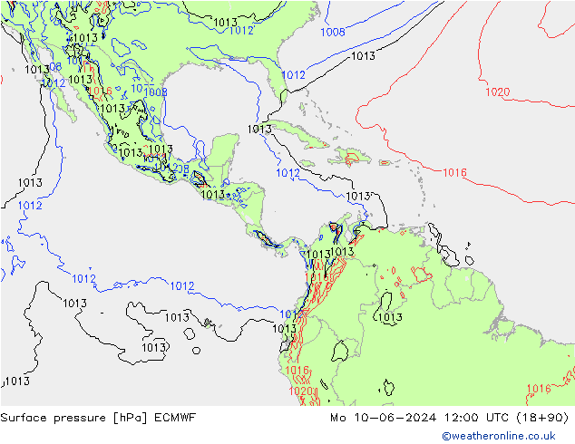 pressão do solo ECMWF Seg 10.06.2024 12 UTC