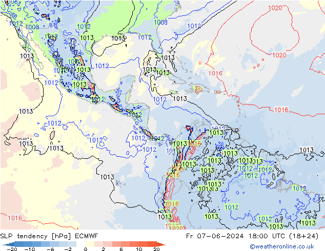 SLP tendency ECMWF Sex 07.06.2024 18 UTC