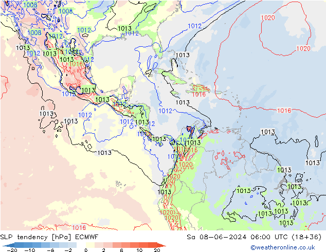 Tendencia de presión ECMWF sáb 08.06.2024 06 UTC