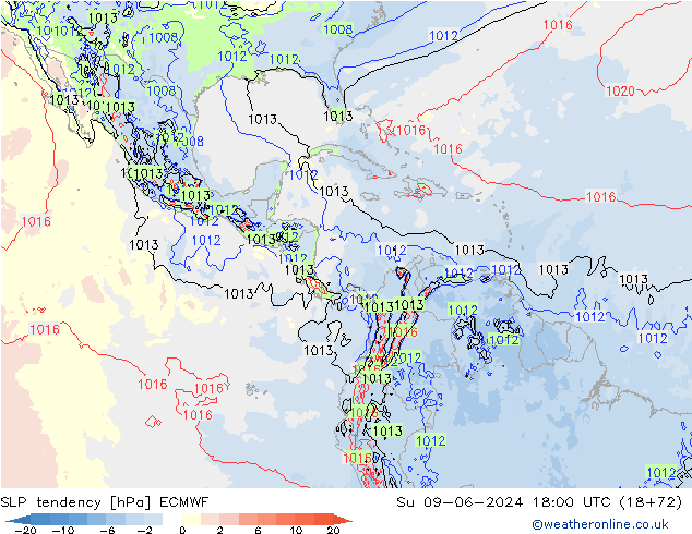 Druktendens (+/-) ECMWF zo 09.06.2024 18 UTC