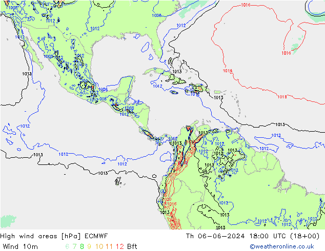 High wind areas ECMWF Qui 06.06.2024 18 UTC