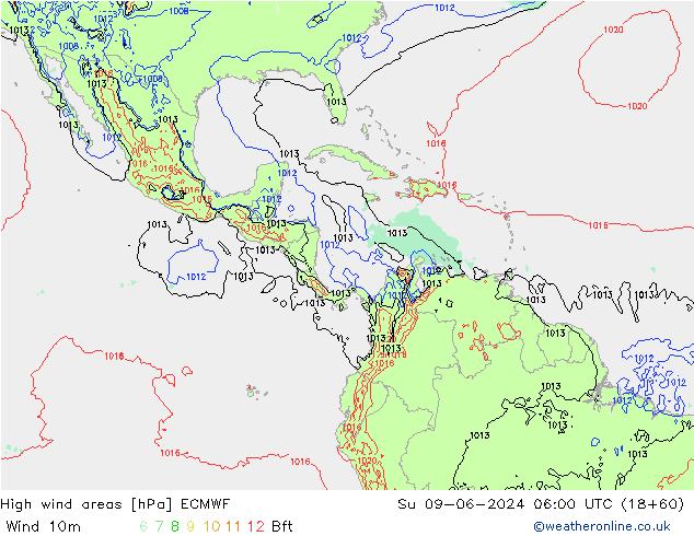 High wind areas ECMWF Вс 09.06.2024 06 UTC