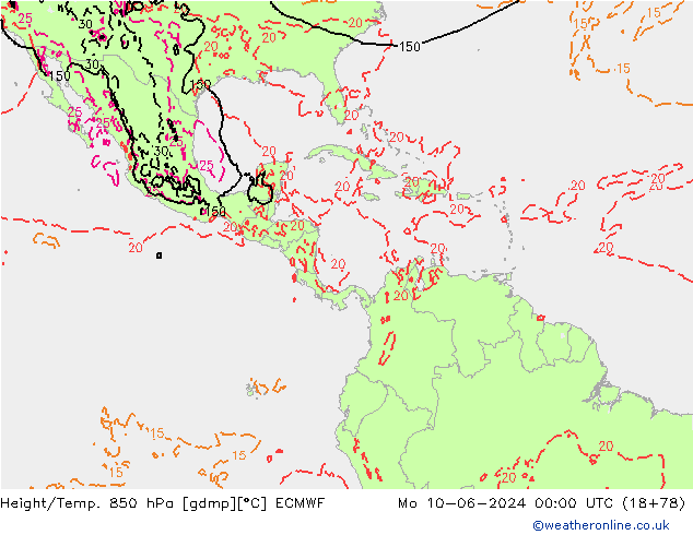 Height/Temp. 850 hPa ECMWF Mo 10.06.2024 00 UTC