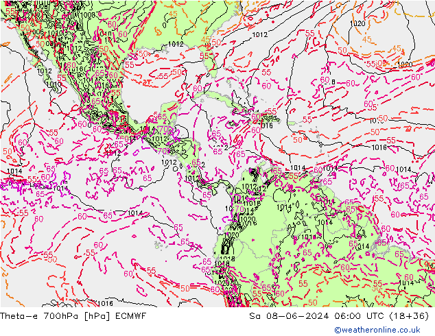 Theta-e 700hPa ECMWF Sa 08.06.2024 06 UTC