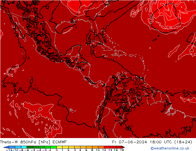 Theta-W 850hPa ECMWF Sex 07.06.2024 18 UTC