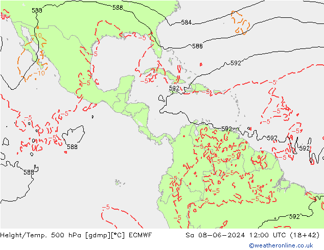 Height/Temp. 500 hPa ECMWF so. 08.06.2024 12 UTC