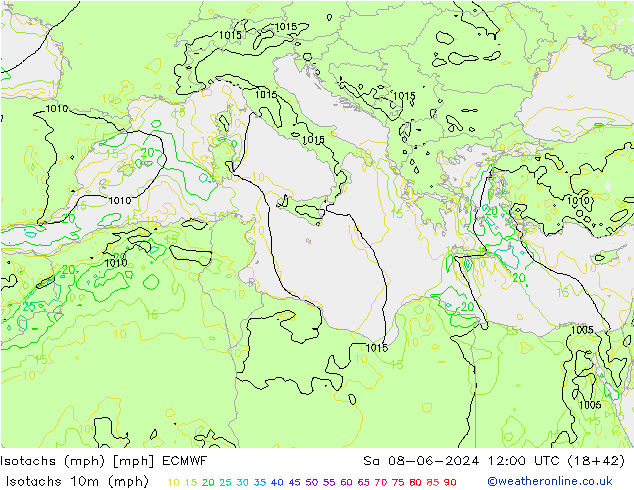 Isotachs (mph) ECMWF So 08.06.2024 12 UTC