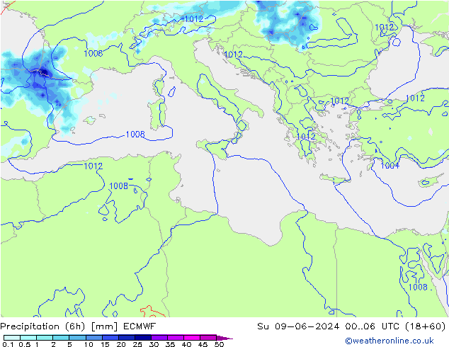 Z500/Rain (+SLP)/Z850 ECMWF Dom 09.06.2024 06 UTC