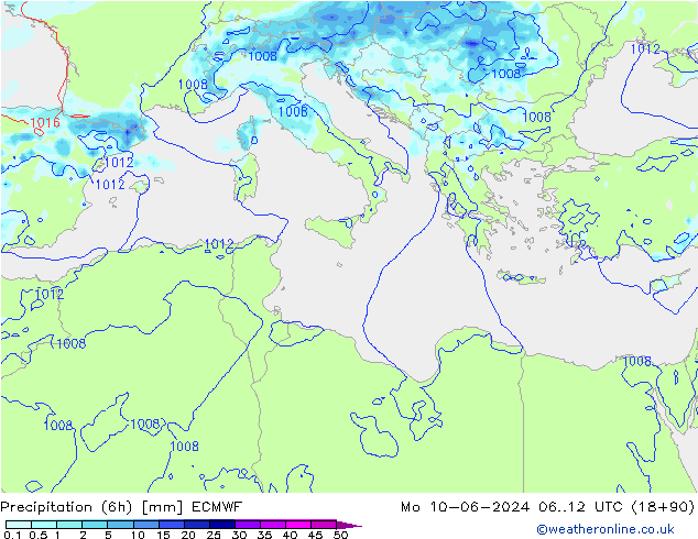 Z500/Rain (+SLP)/Z850 ECMWF lun 10.06.2024 12 UTC