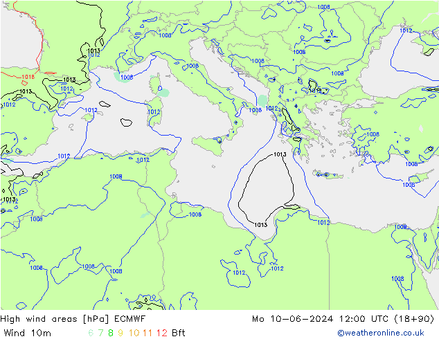 High wind areas ECMWF  10.06.2024 12 UTC